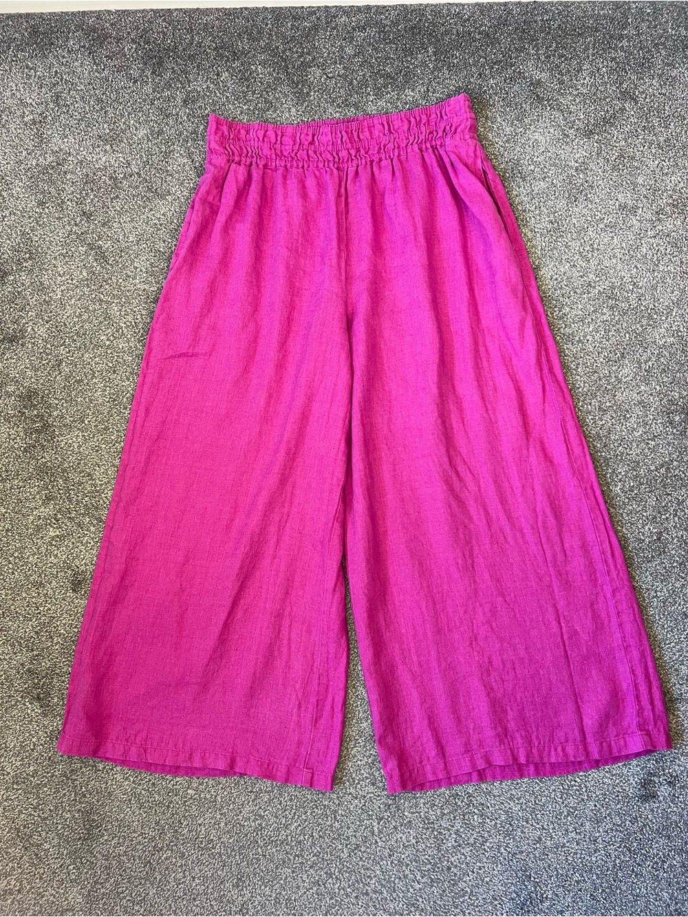 anthropologie magenta wide leg pull on linen pants